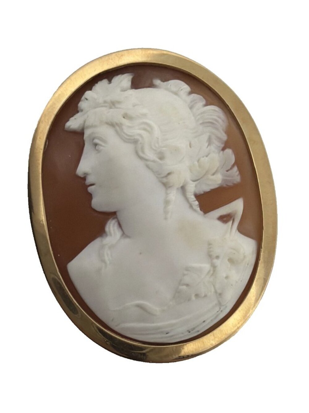 18K Solid Yellow Gold Shell Cameo Brooch Handmade Carmel-by-the-Sea 22g